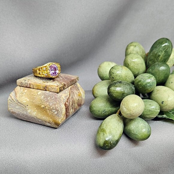 NWOT Beautiful Pink Glass Cabochon Ring, Gold Plate - Size 8 3/4 - Picture 4 of 7